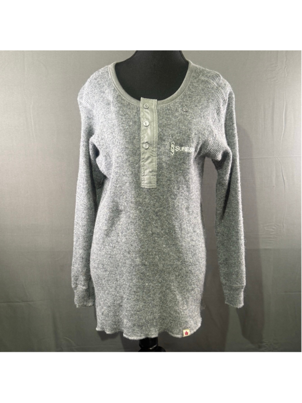 Stanfield's Sweater Men's M Wool Blend Heritage Henley Cabincore Thermal Grey